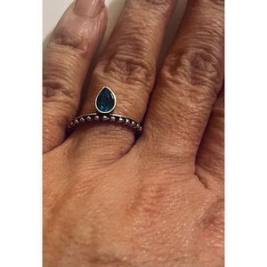 Pretty blue stone TEARDROP BOHO SILVER RING